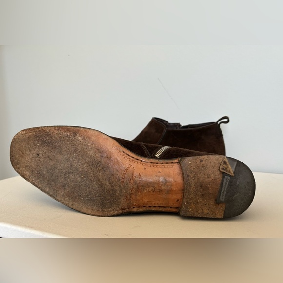 Salvatore Ferragamo Brown Suede Italian Leather Zip Chelsea Boots Size 10.5 - Picture 8 of 15